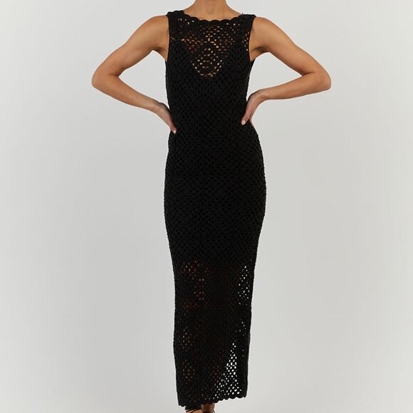 DISSH CLOVER BLACK CROCHET MIDI DRESS - Picture 2 of 4